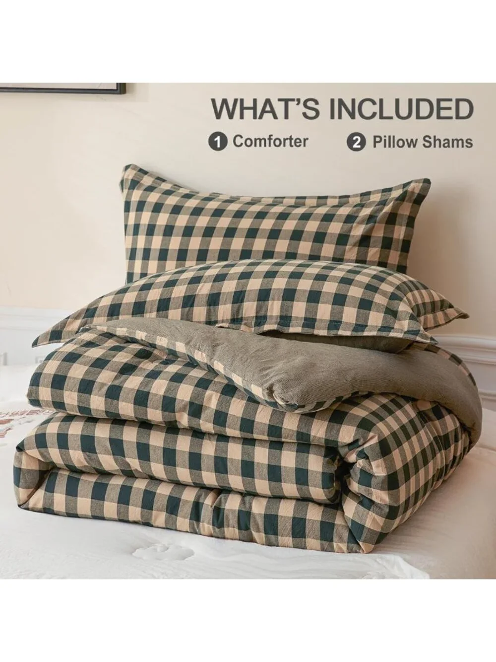 Cozy Cotton Plaid Full Comforter Set - Soft Lightweight Bedding, 3 Pieces